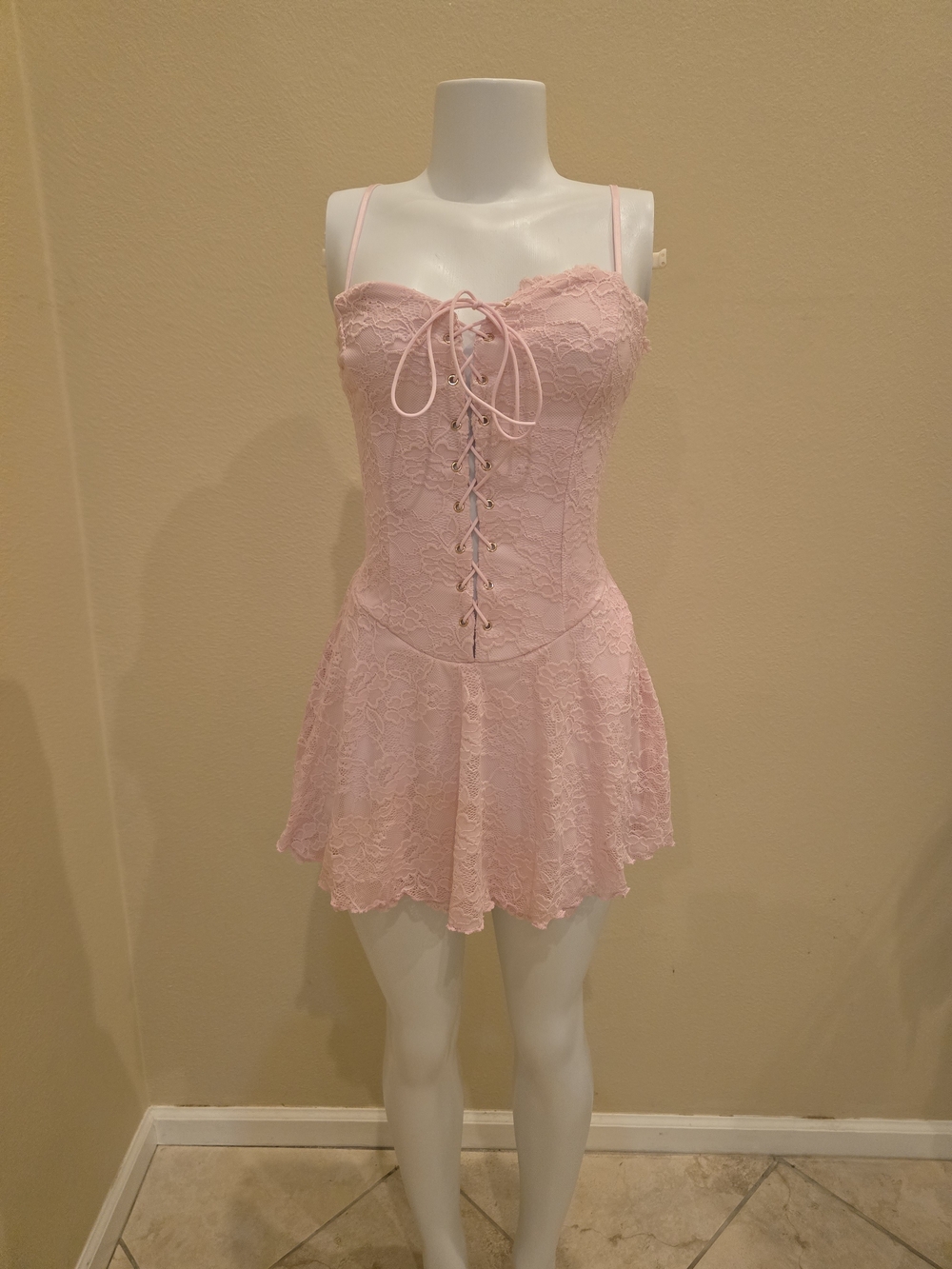 Lace-Up Pink Mini Dress